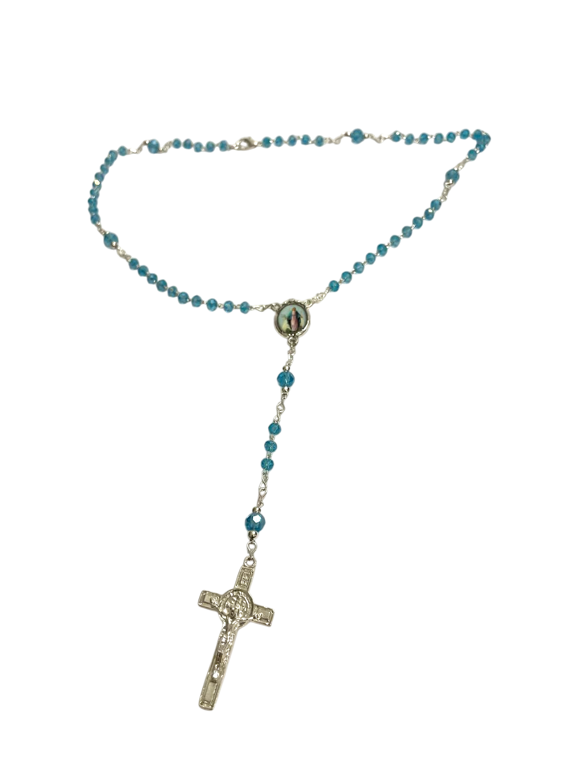 Rosario de cadena de la Virgen Milagrosa color plateado