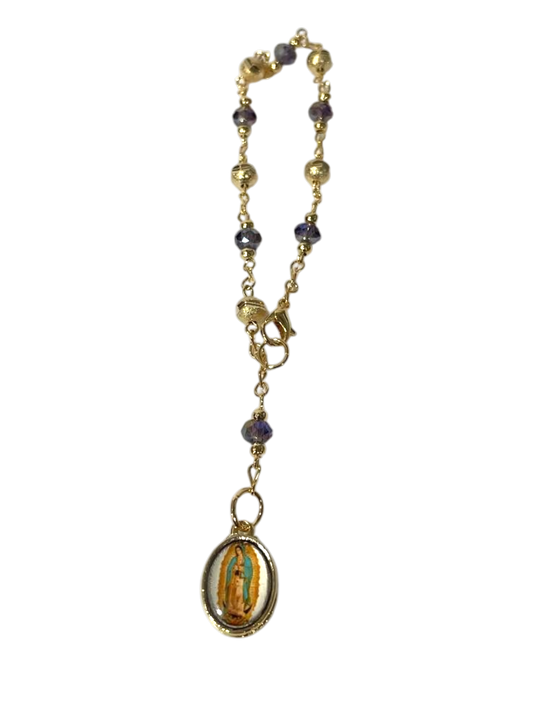 Pulsera Virgen de Guadalupe morado y oro