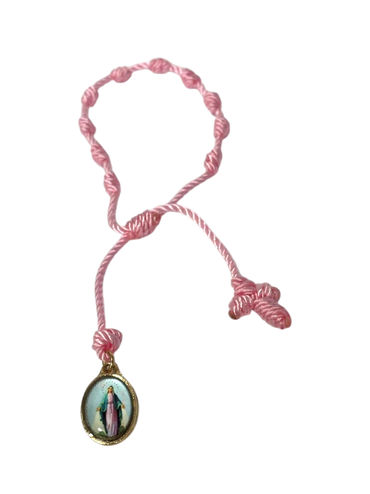 Pulsera de rosario Virgen Milagrosa rosa