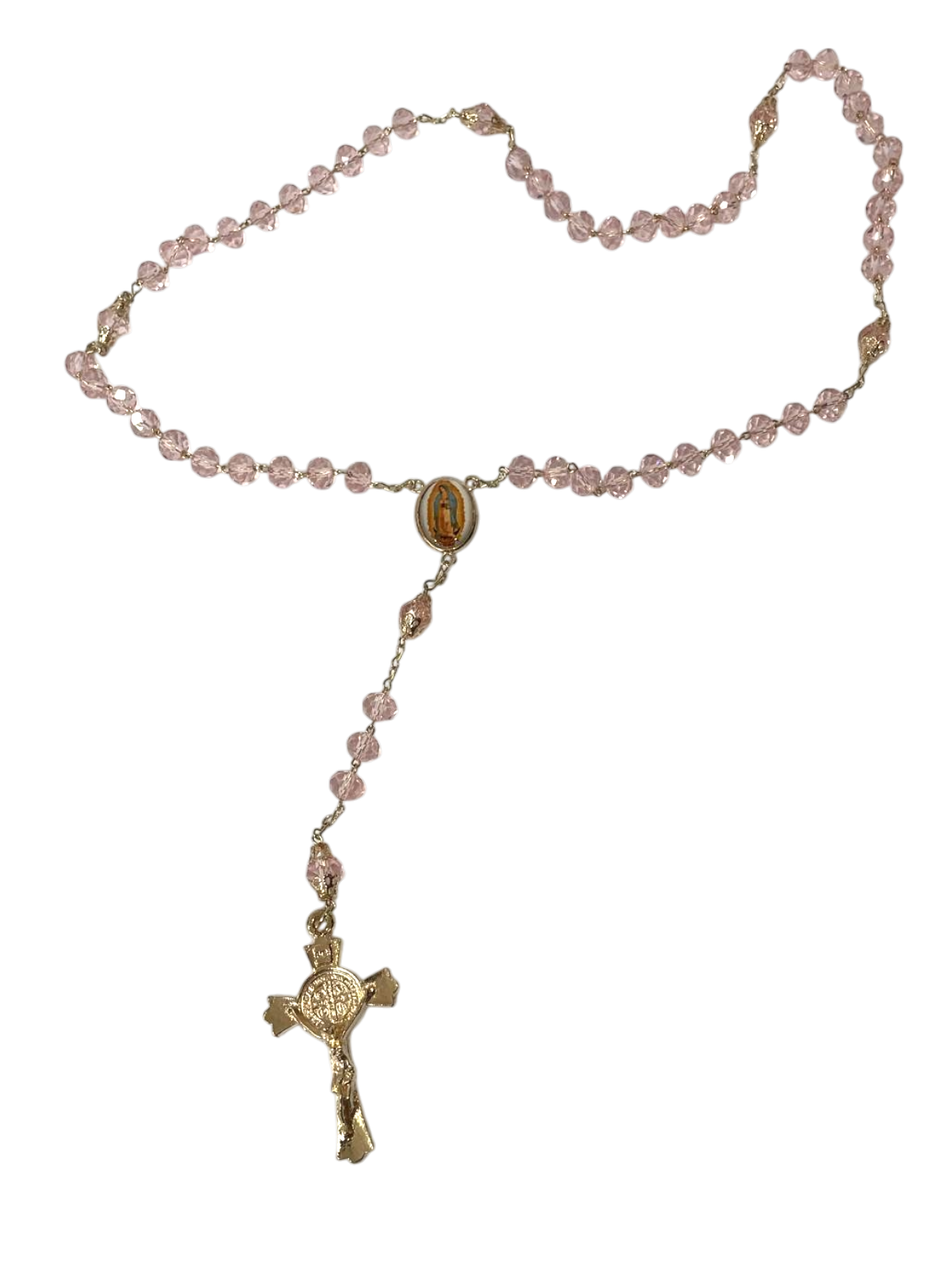 Rosario Virgen de Guadalupe rosa cristal