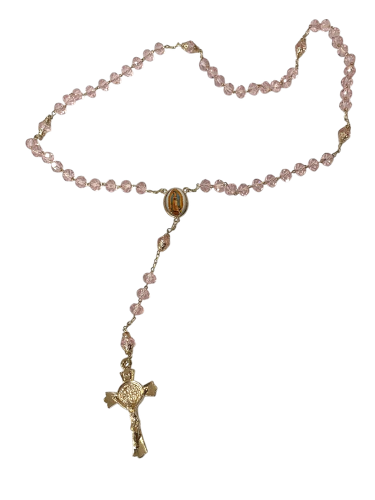 Rosario Virgen de Guadalupe rosa cristal