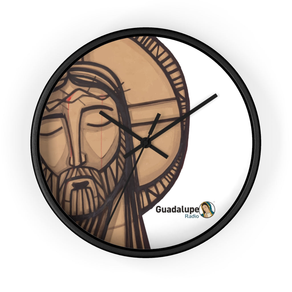 Reloj para pared de madera con imagen de Cristo