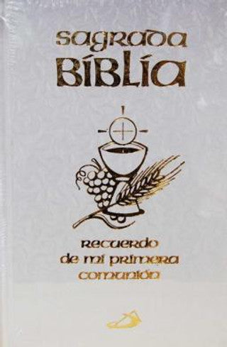 Biblia: La Biblia Latinoamericana ¨Mi Primera Comunión¨ blanca,pequeña con forro.