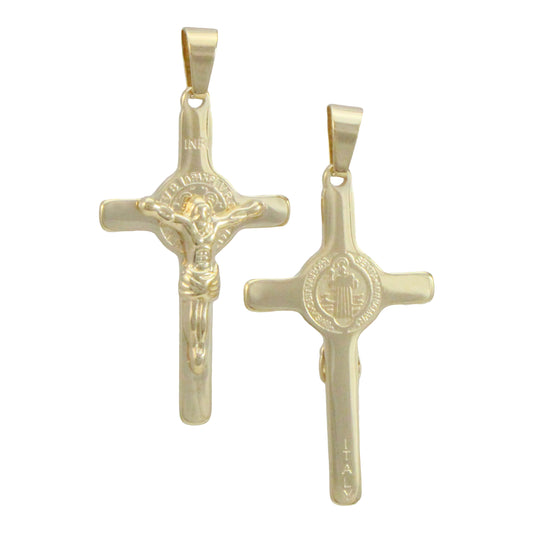 Crucifijo de San Benito en chapa de oro 14K con cadena