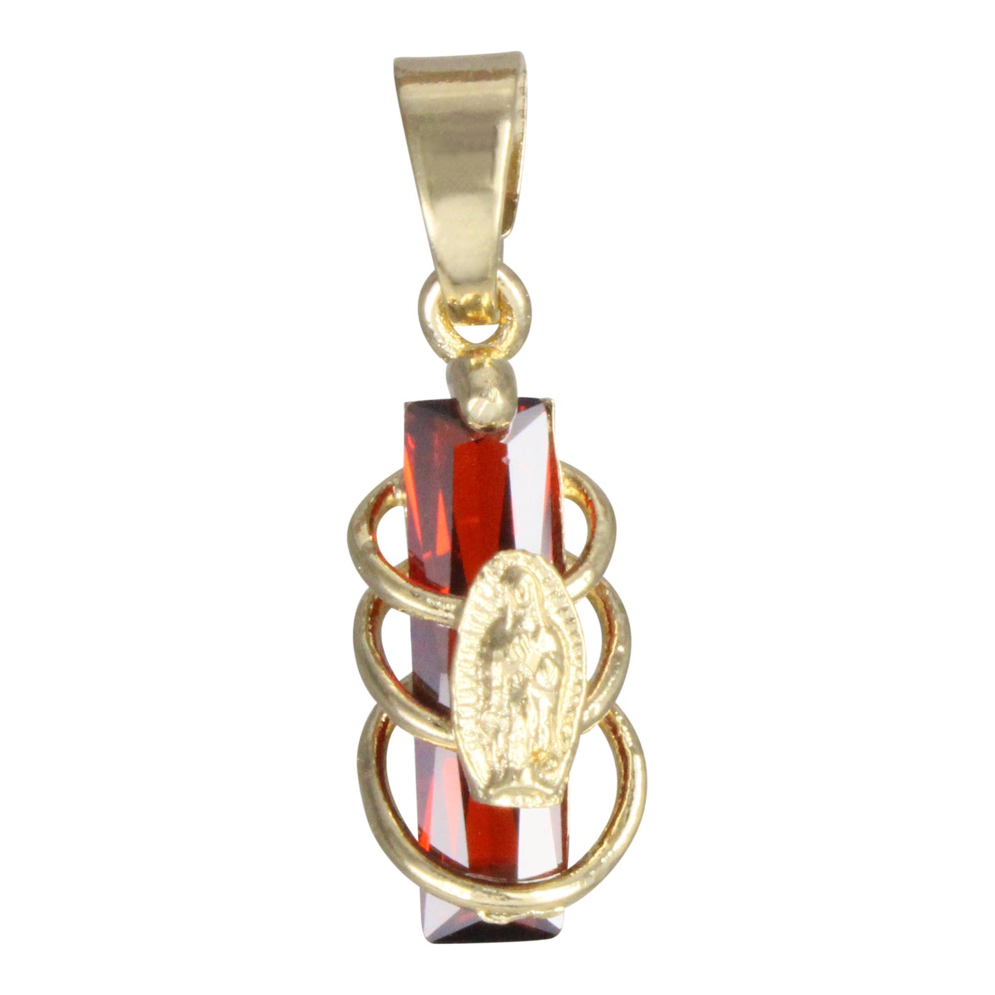 Dije Tipo Vela de la Virgen de Guadalupe en chapa de oro 14K y cristal de Zircon