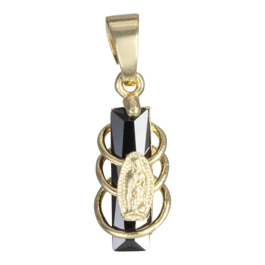 Dije Tipo Vela de la Virgen de Guadalupe en chapa de oro 14K y cristal de Zircon