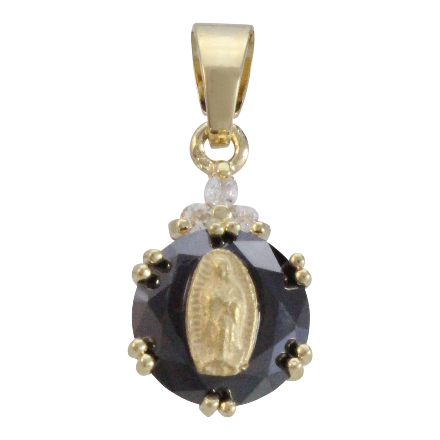 Dije de la Virgen de Guadalupe cristales top, en chapa de oro 14K y cristal de Zircon