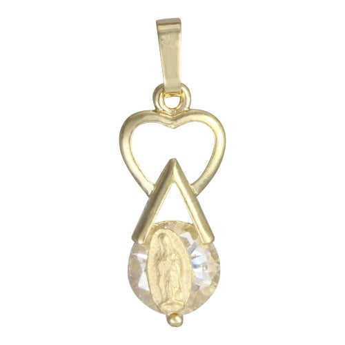 Dije corazón top de la Virgen de Guadalupe en chapa de oro 14K y cristal de Zircon