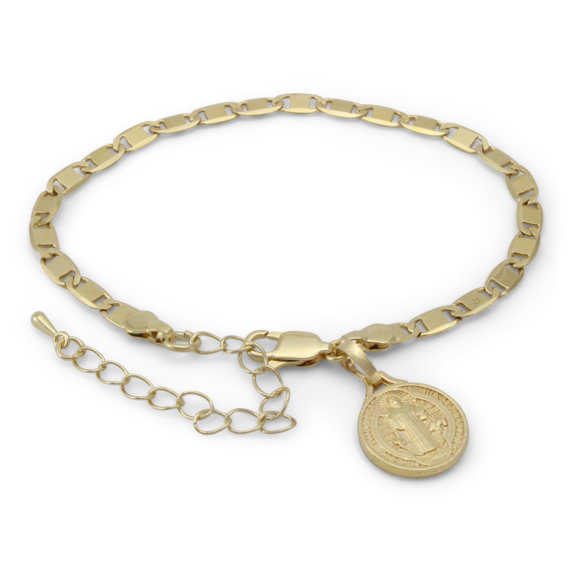 Pulsera con medalla de San Benito, chapa de oro 14K