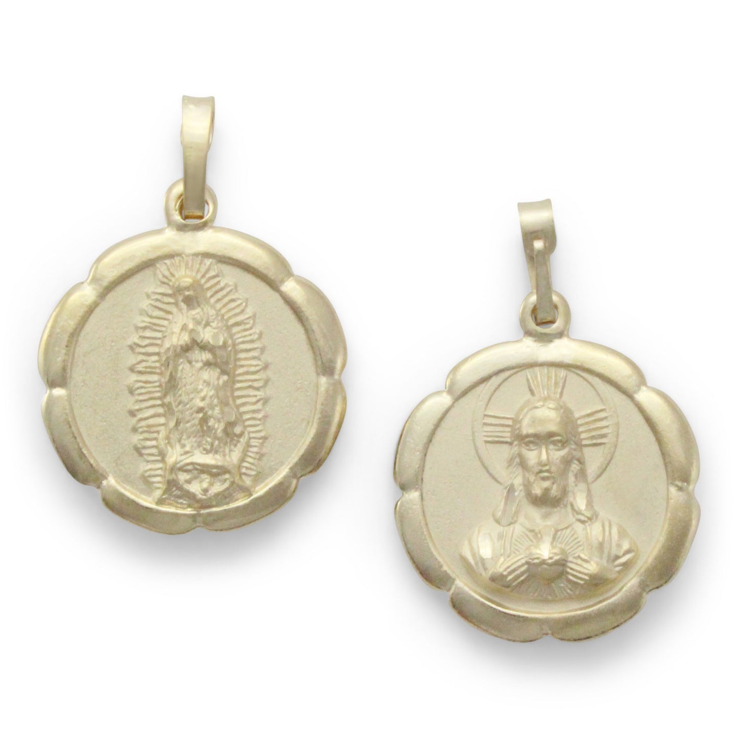 Medalla dual Sagrado Corazón de Jesús / Virgen de Guadalupe en chapa de oro 14K con cadena