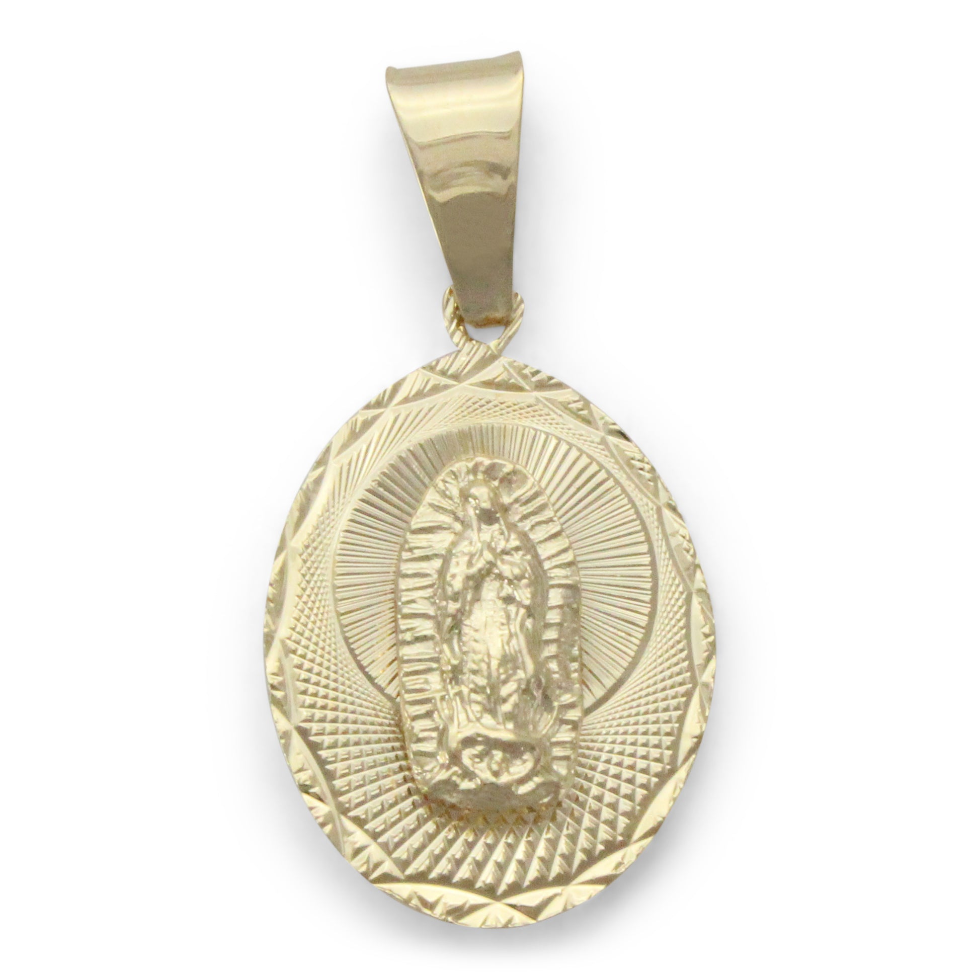 Medalla Virgen de Guadalupe ovalada mediana en chapa de oro 14K