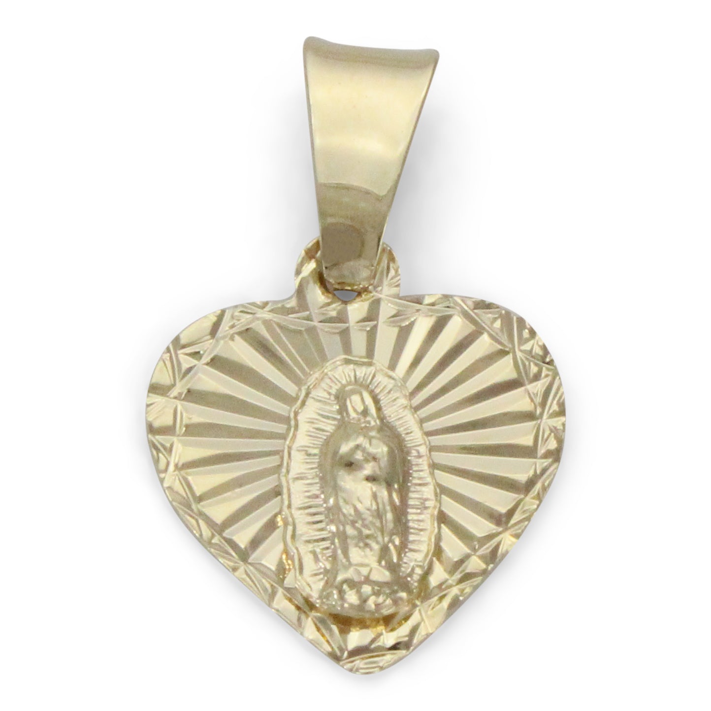 Medalla Virgen de Guadalupe en forma de corazón en chapa de oro 14K