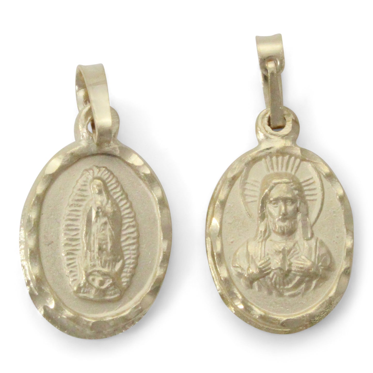 Medalla dual Sagrado Corazón de Jesús / Virgen de Guadalupe en chapa de oro 14K con cadena