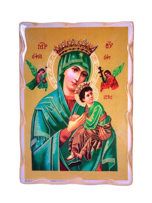 En Santa Maria del Monte tienda católica nuestra meta es evangelizar y nuestros productos nos ayudan a hacerlo, por eso te presentamos este retablo de La Virgen del Perpetuo Socorro en nuestra sección  de Arte Sacro. Disfrútalo y ayúdanos a  llevar el mensaje de Cristo. 