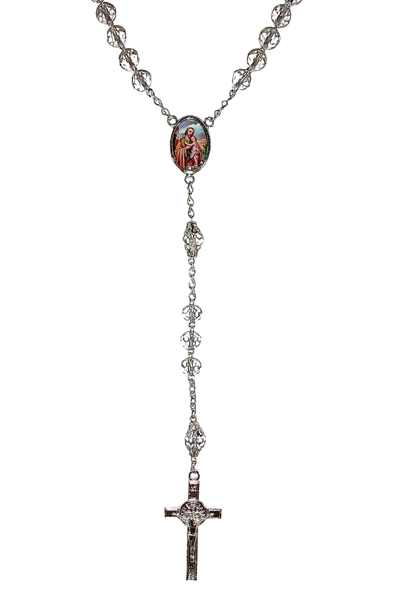 Rosario cristal blanco medalla de San José