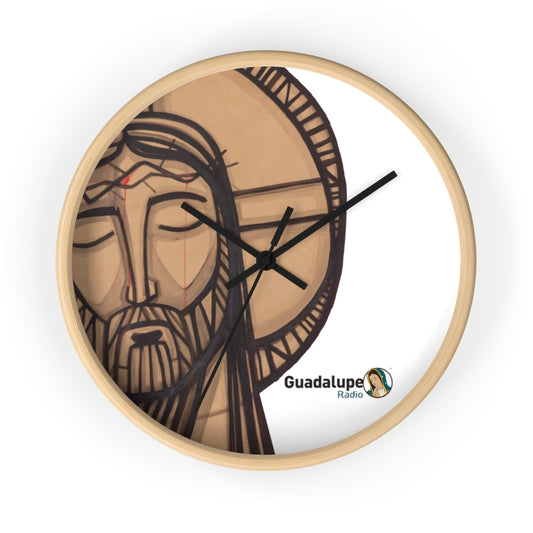 Reloj para pared de madera con imagen de Cristo