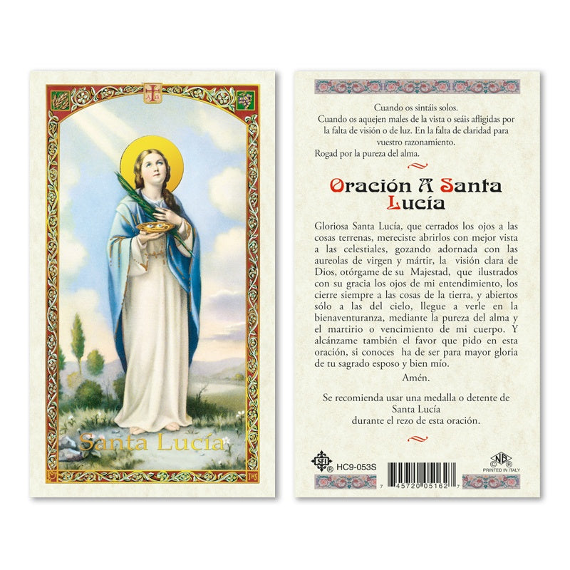 En Santa Maria del Monte nuestra meta es evangelizar y nuestros productos nos ayudan a hacerlo, por eso te presentamos esta estampita de Santa Lucía en nuestra sección  de oraciones, novenas y devociones. Disfrútala y ayúdanos a  llevar el mensaje de Cristo.  Nuestros productos hablan por sí solos