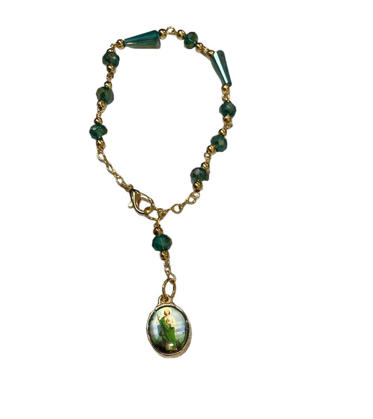 Pulsera con la medalla San Judas/ Cristal azul